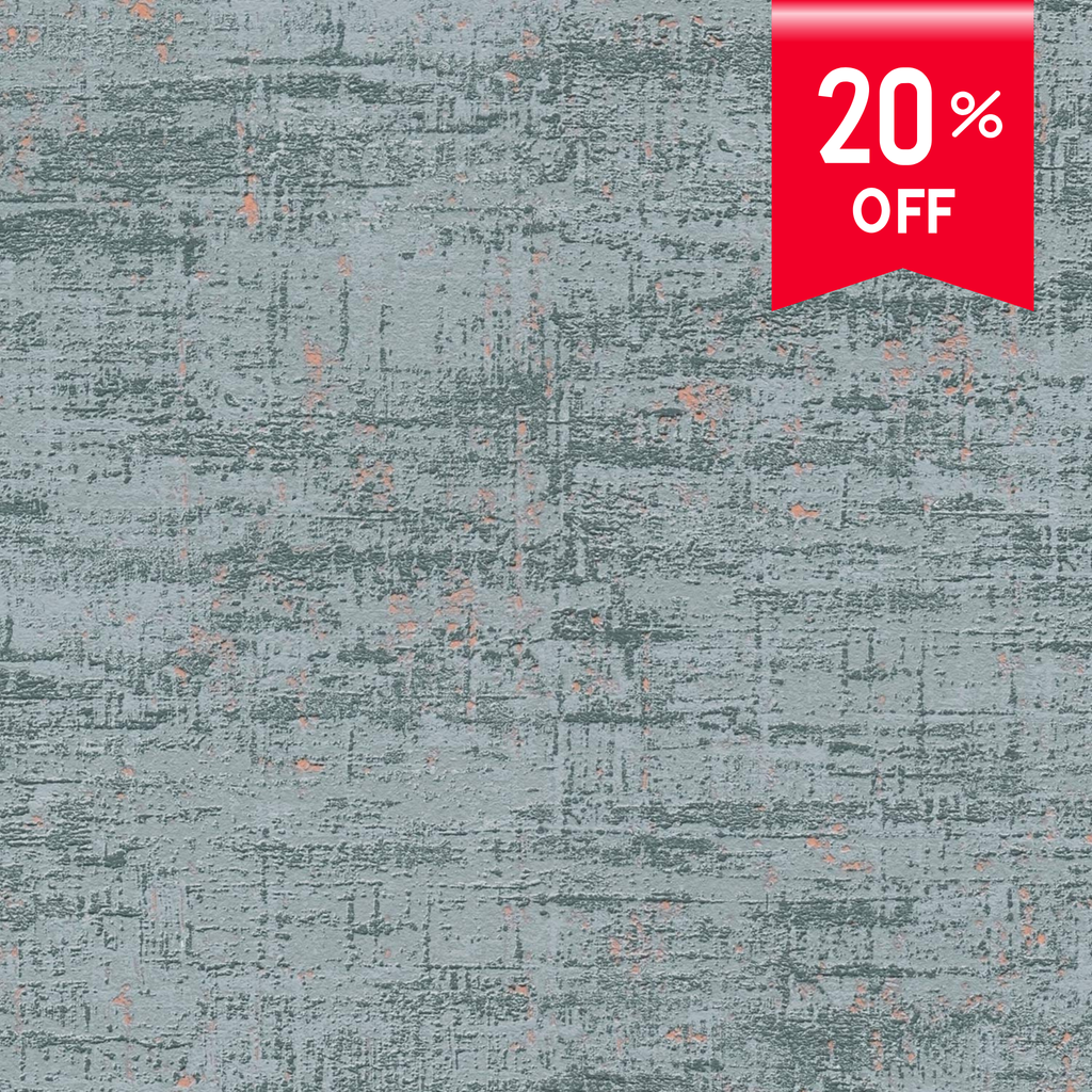 Creative Thought slate teal textured wallpaper installed in a living room setting