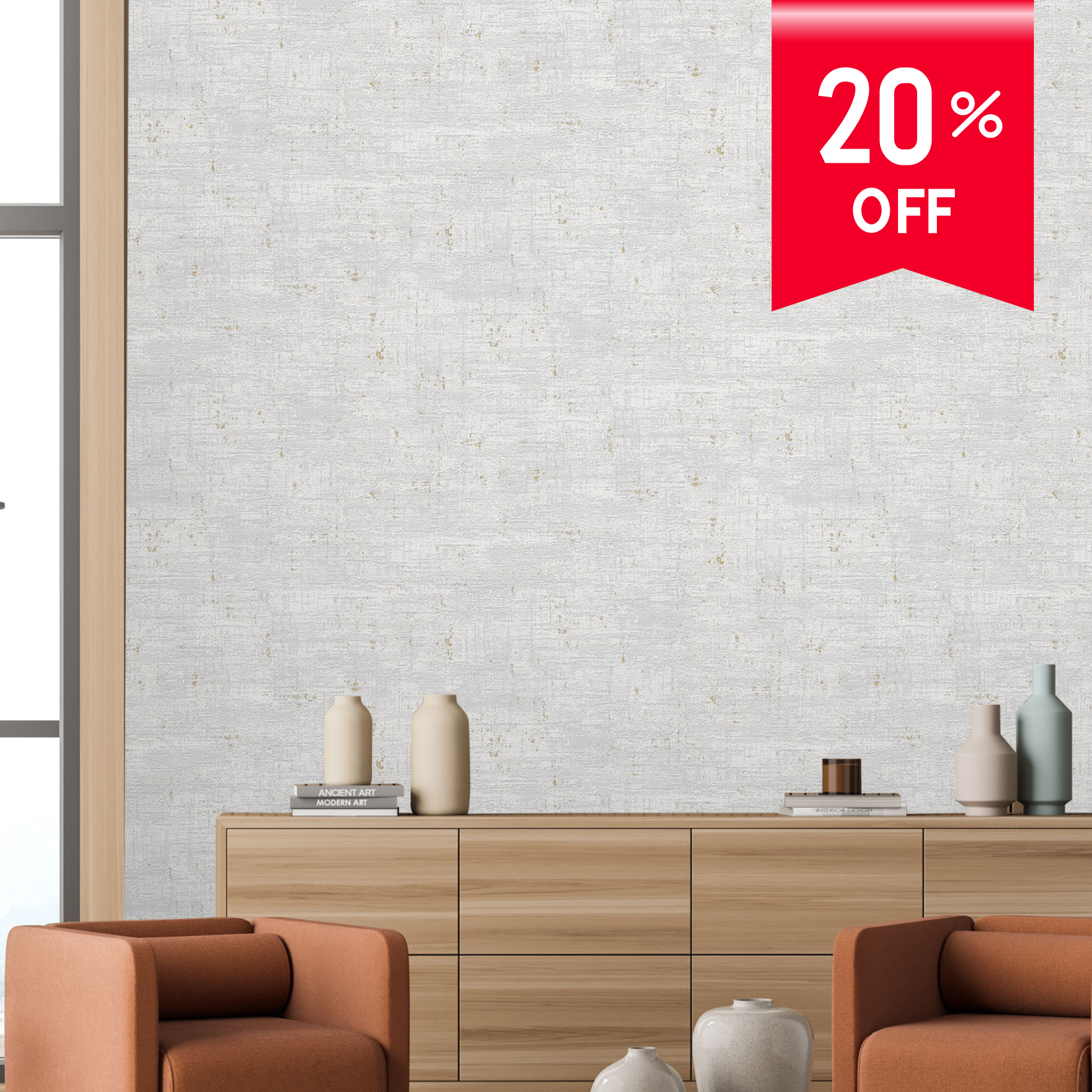 Creative Thought textured wallpaper 39657-3 in pearl white with gold fleck finish