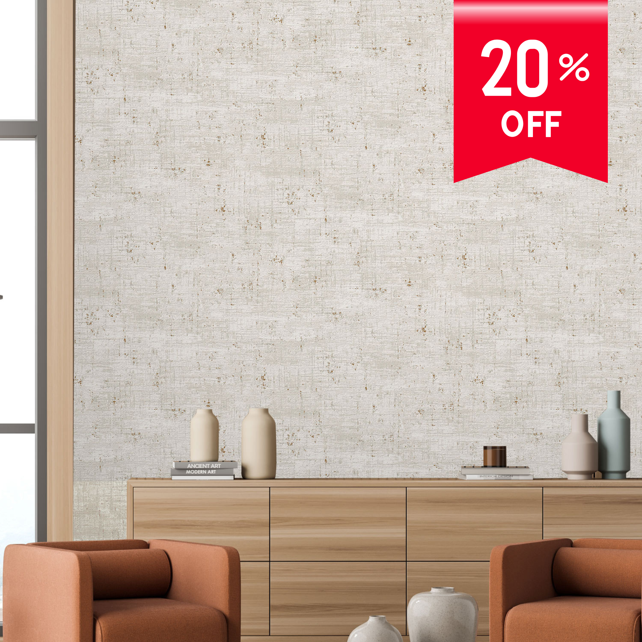 Creative Thought textured wallpaper 39657-4 in ivory with copper fleck finish
