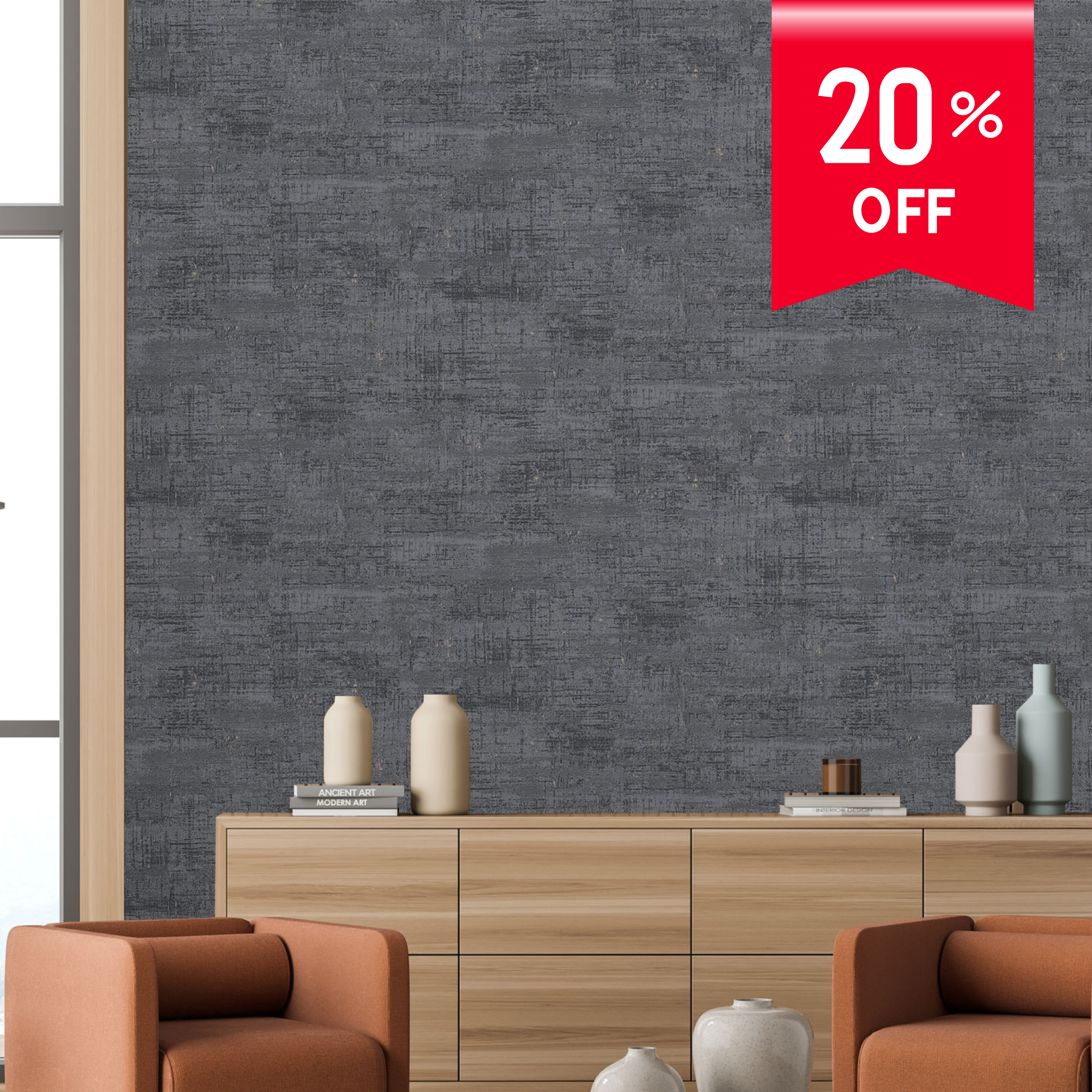 Creative Thought textured wallpaper 39657-6 in charcoal grey