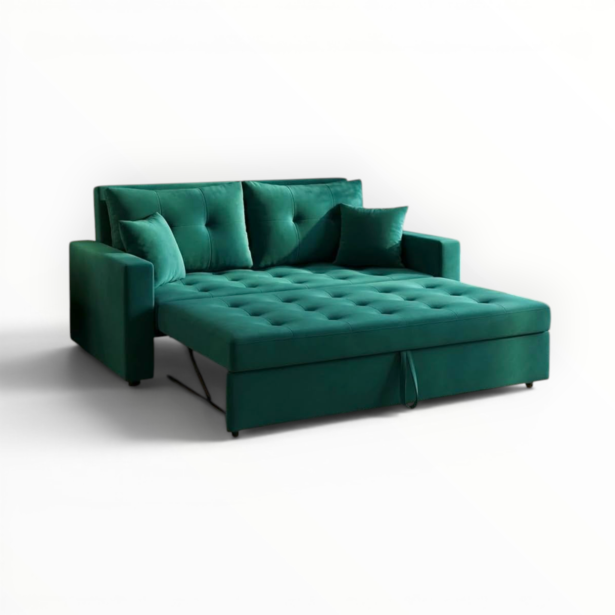 Green tufted sofa bed on a white background