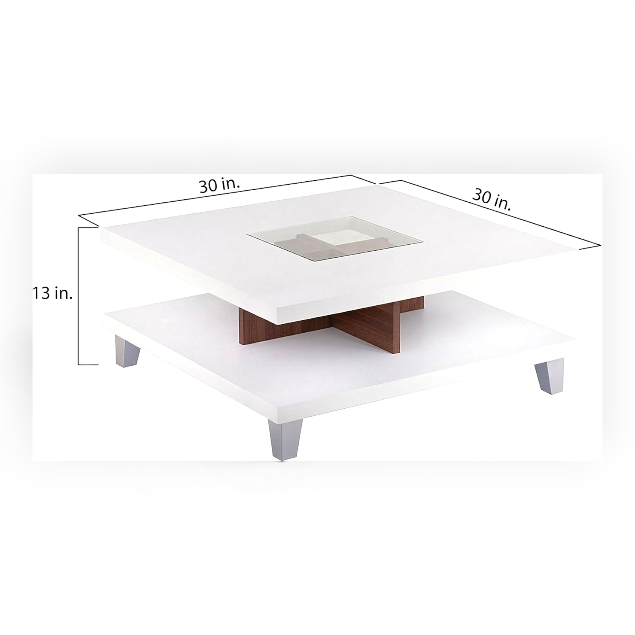 White coffee table with dimensions labeled on a white background