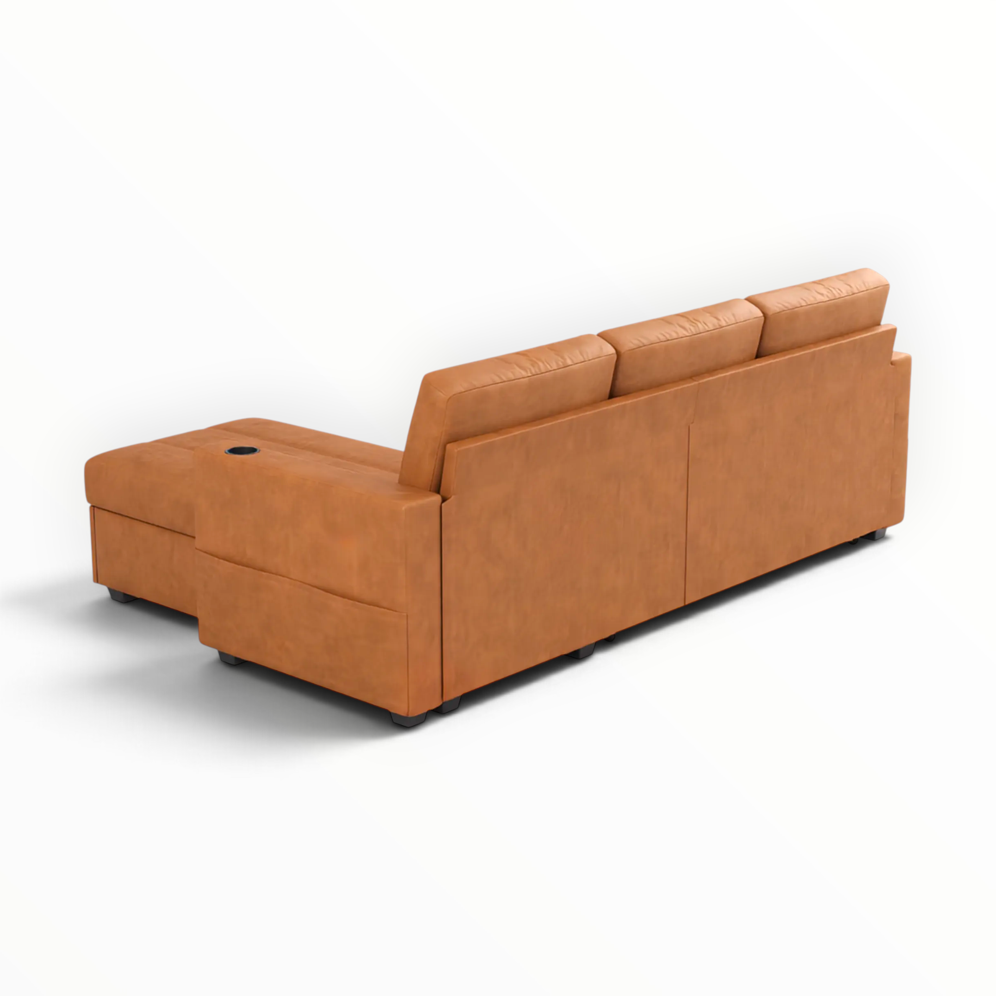 Denver L-shape sofa cum bed rear view – solid wood frame – Woodkraft Studio Hyderabad