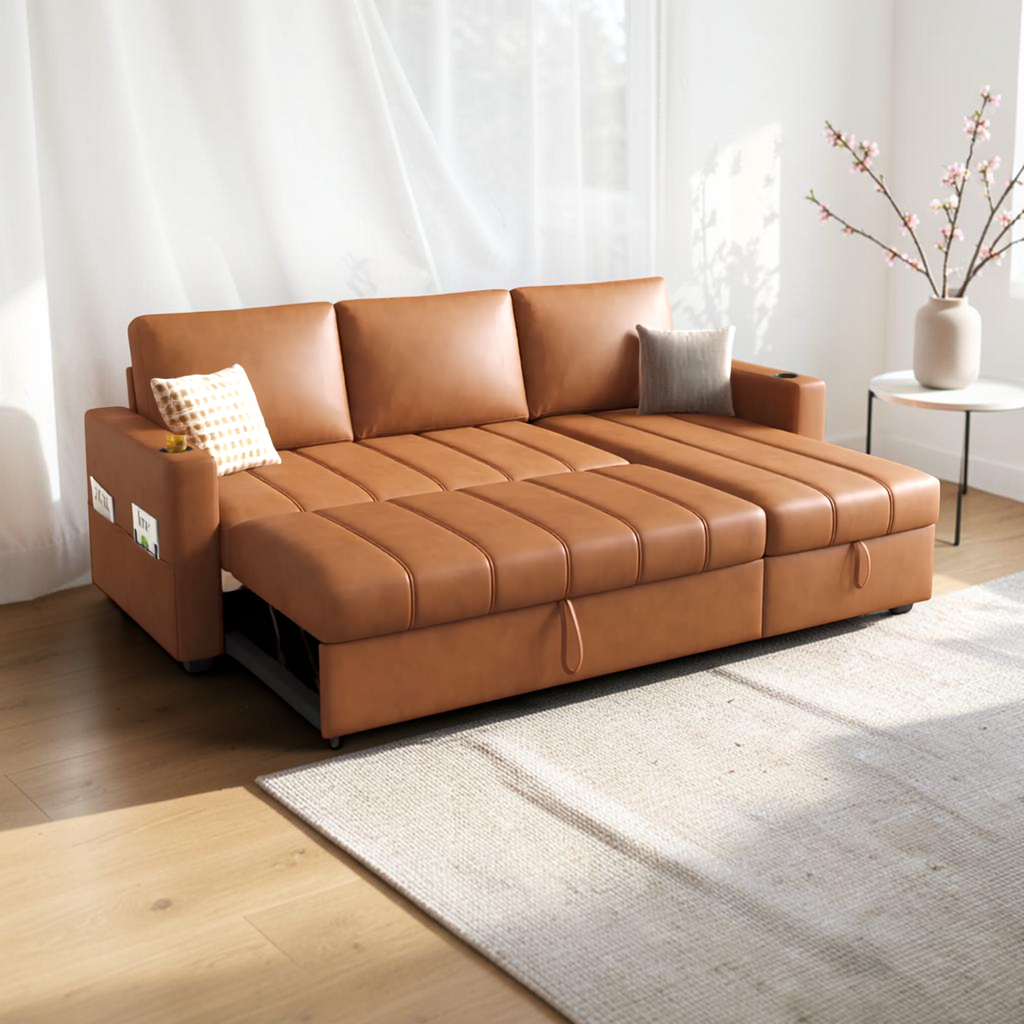 Denver sofa cum bed pull-out bed extended – 78 inch sleeping surface – Woodkraft Studio Hyderabad