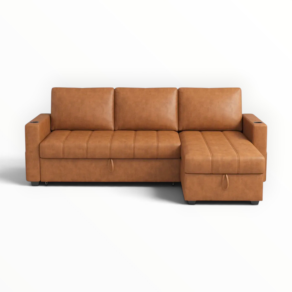 Denver sofa cum bed front view RHS chaise – customisable fabric – Woodkraft Studio Hyderabad