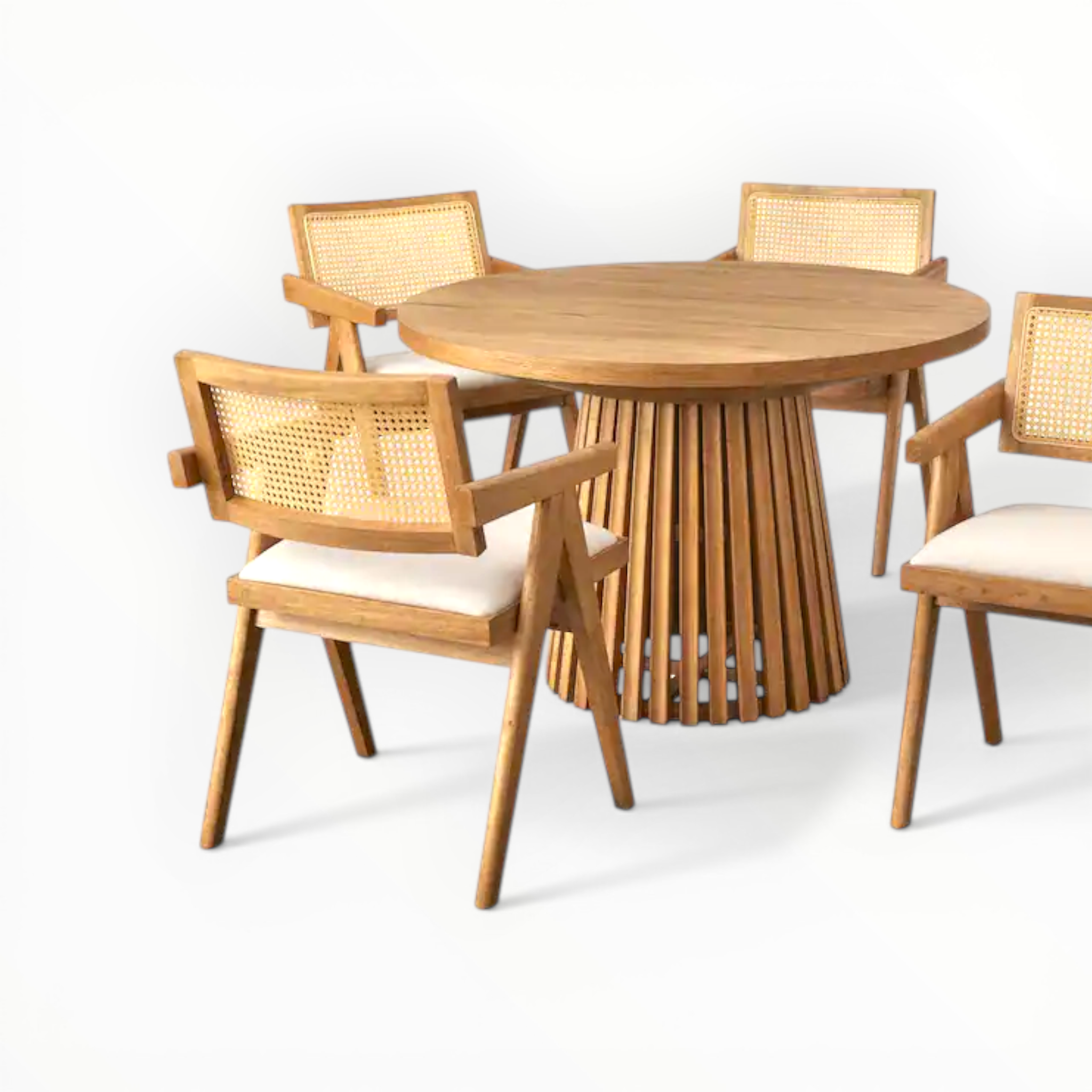Echo Round Dining Set | Teakwood & PVC Rattan Back Chairs | Customisable