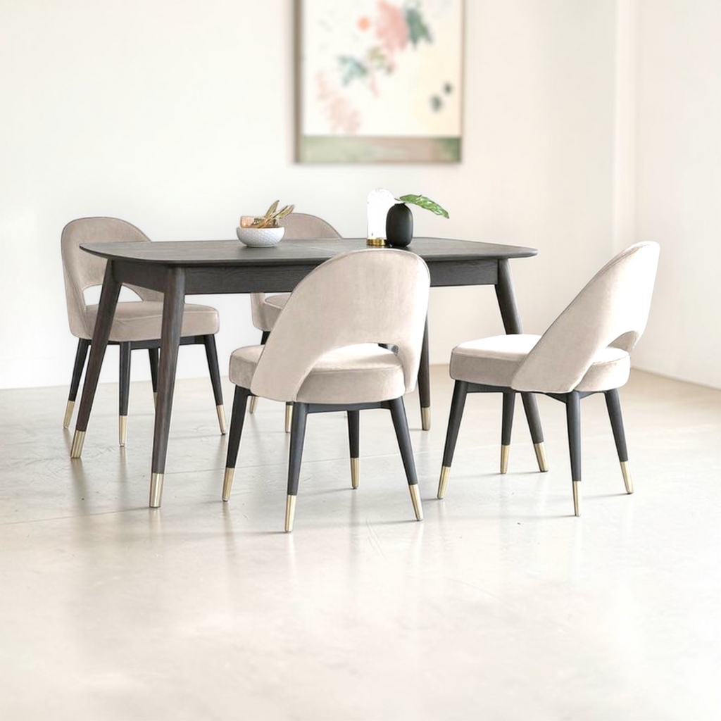 Dining table set with chairs in a minimalistic room