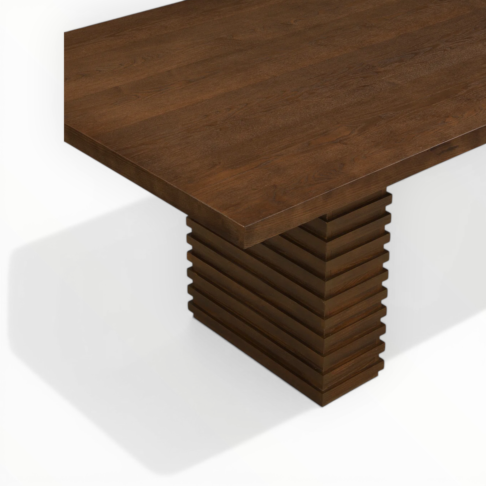 Wooden table with a minimalist design on a white background
