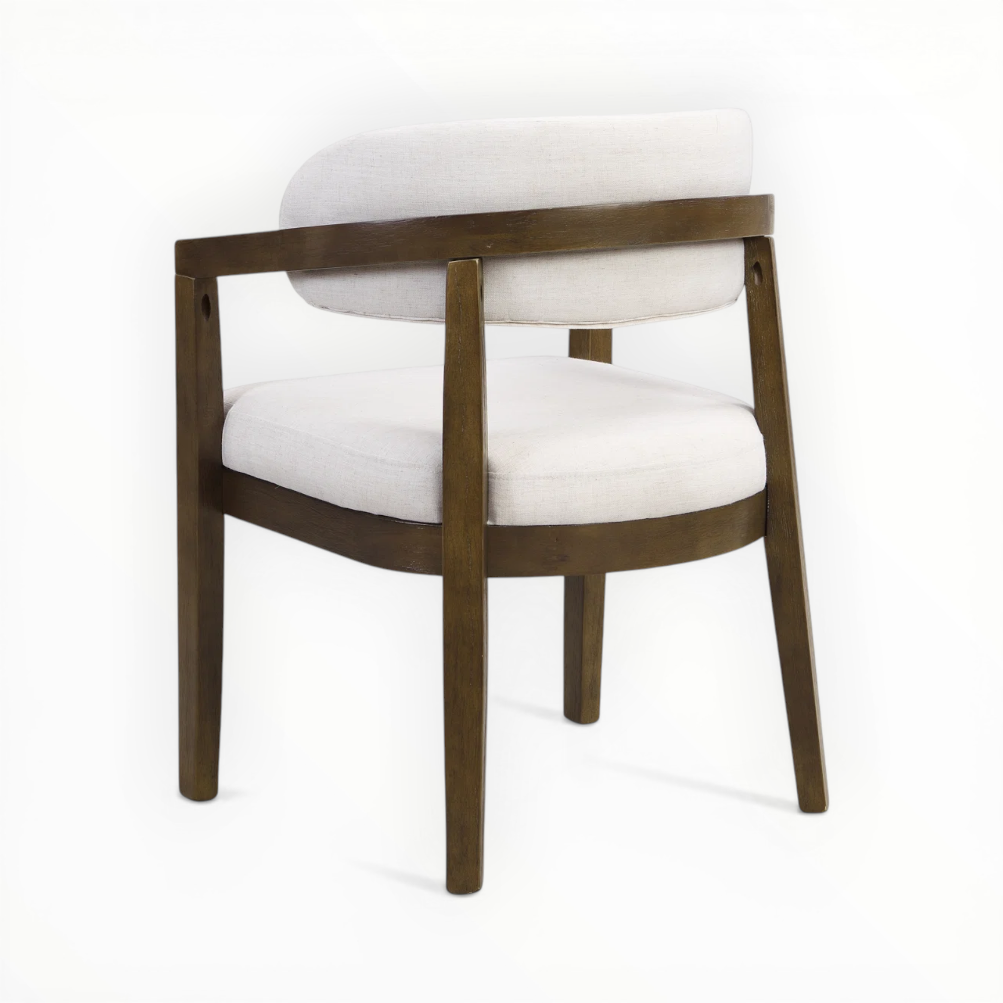 Chair with white cushioned seat and backrest on a white background
