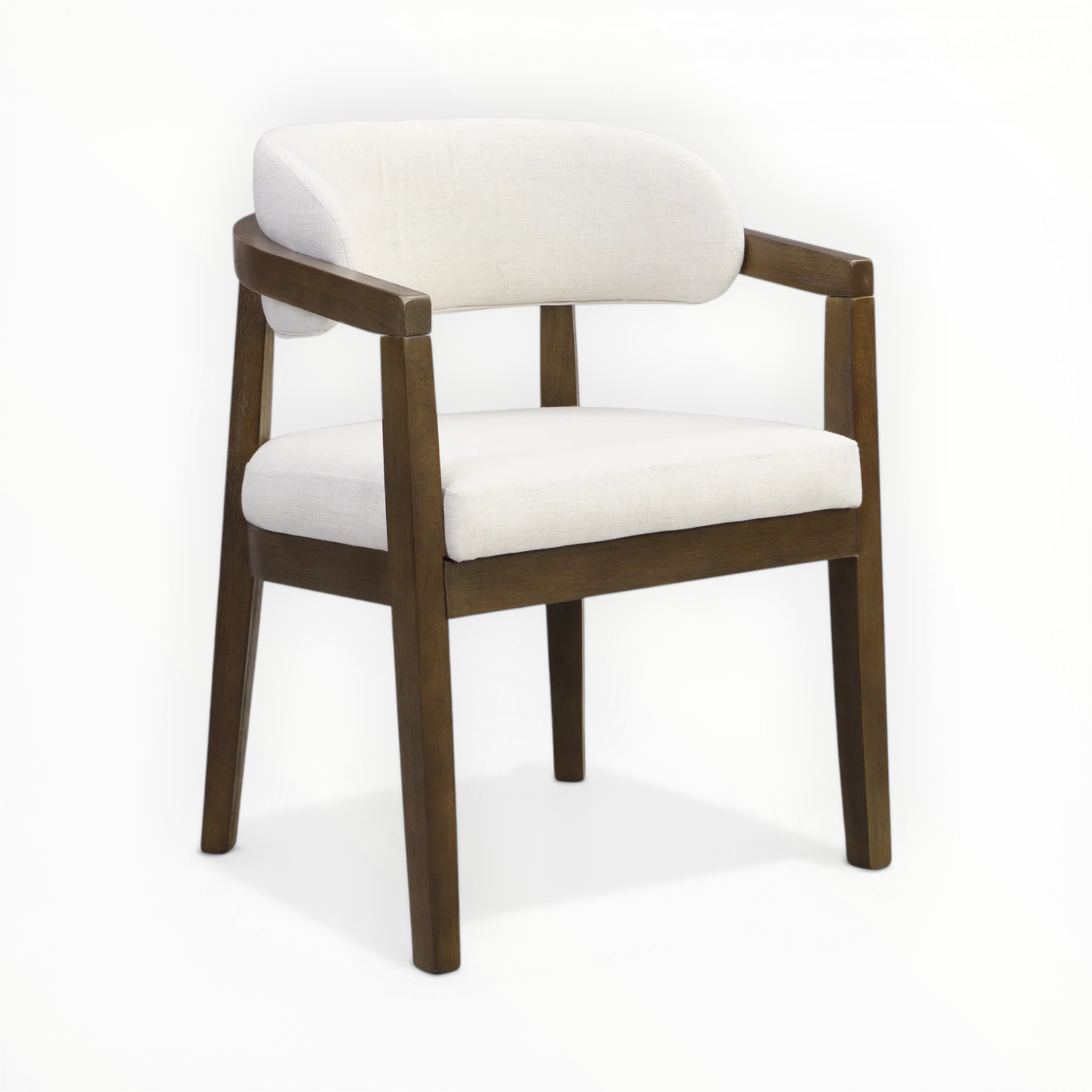 Chair with white cushioned seat and backrest on a white background