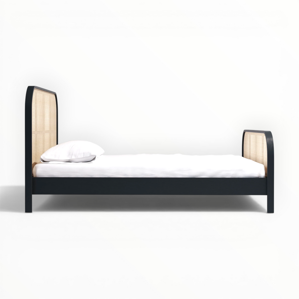 Essence | Teakwood & Rattan Bed | King & Queen Size | Hydraulic & Box Storage | Handcrafted in Hyderabad