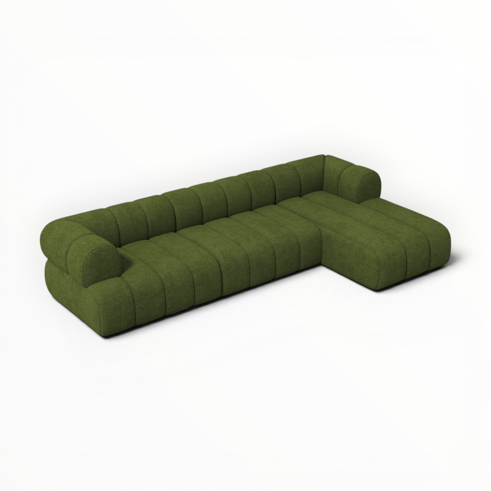 Green sectional sofa on a white background