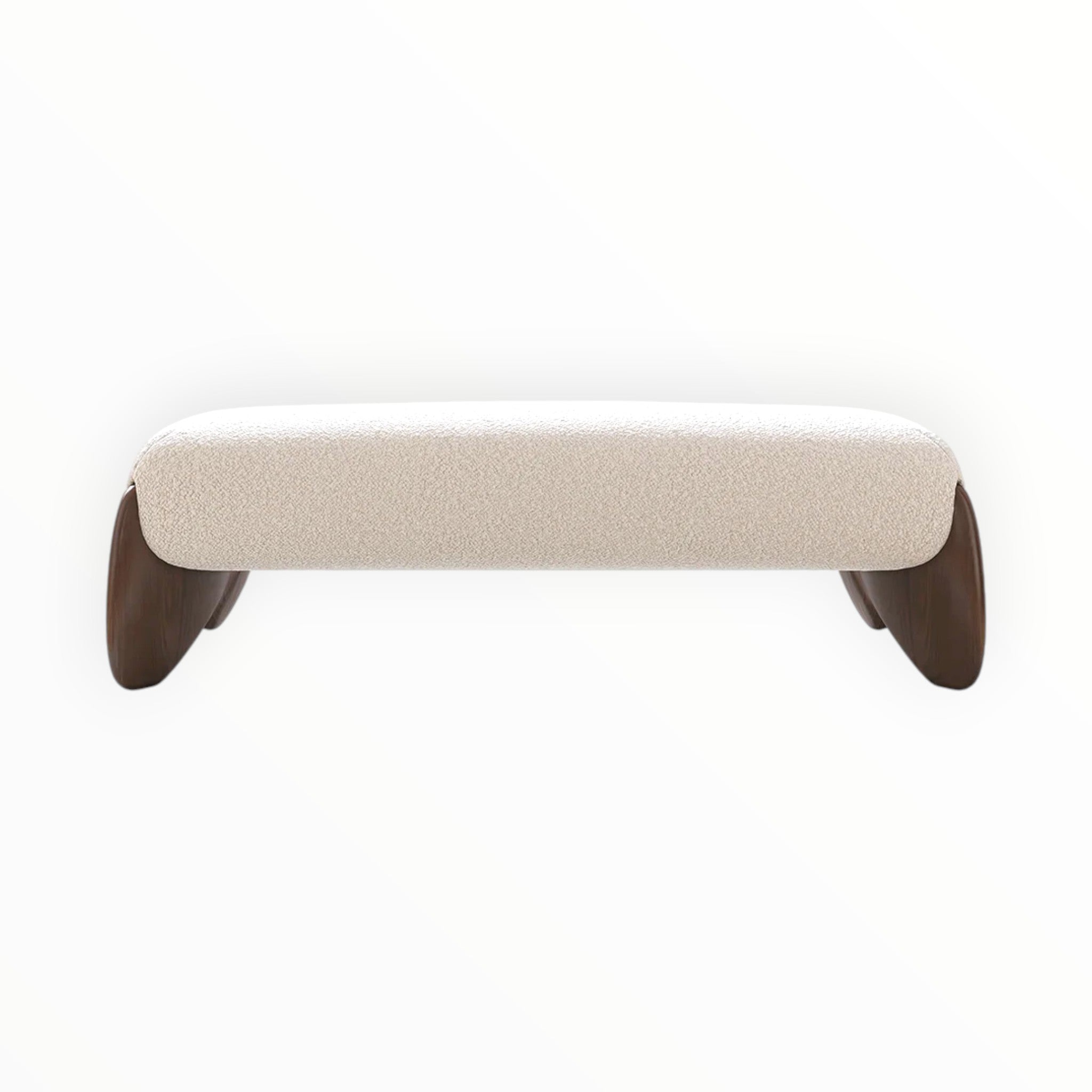 Beige ottoman with wooden legs on a white background