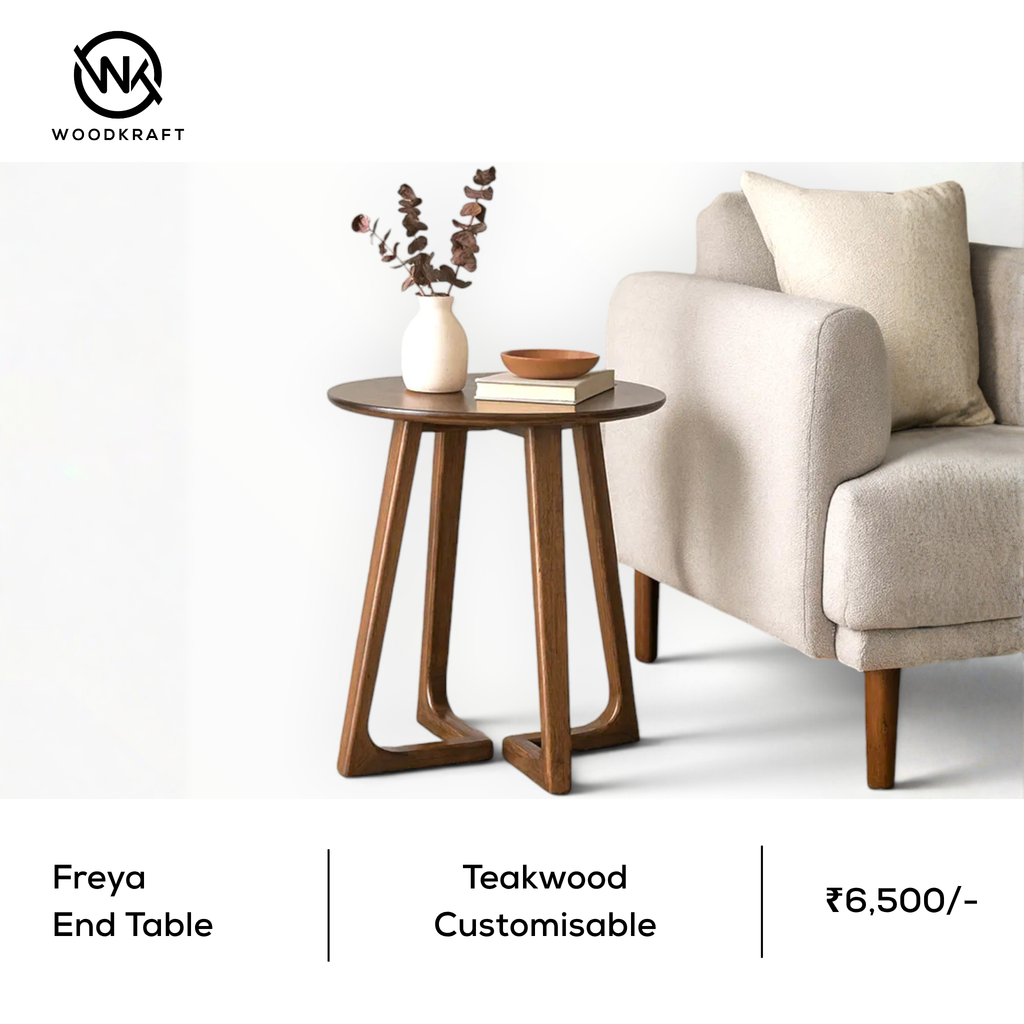Freya Round Teakwood Side Table | Sculptural Arch-Leg End Table