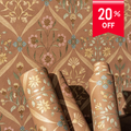 Decorative wallpaper with floral pattern and 20% off label