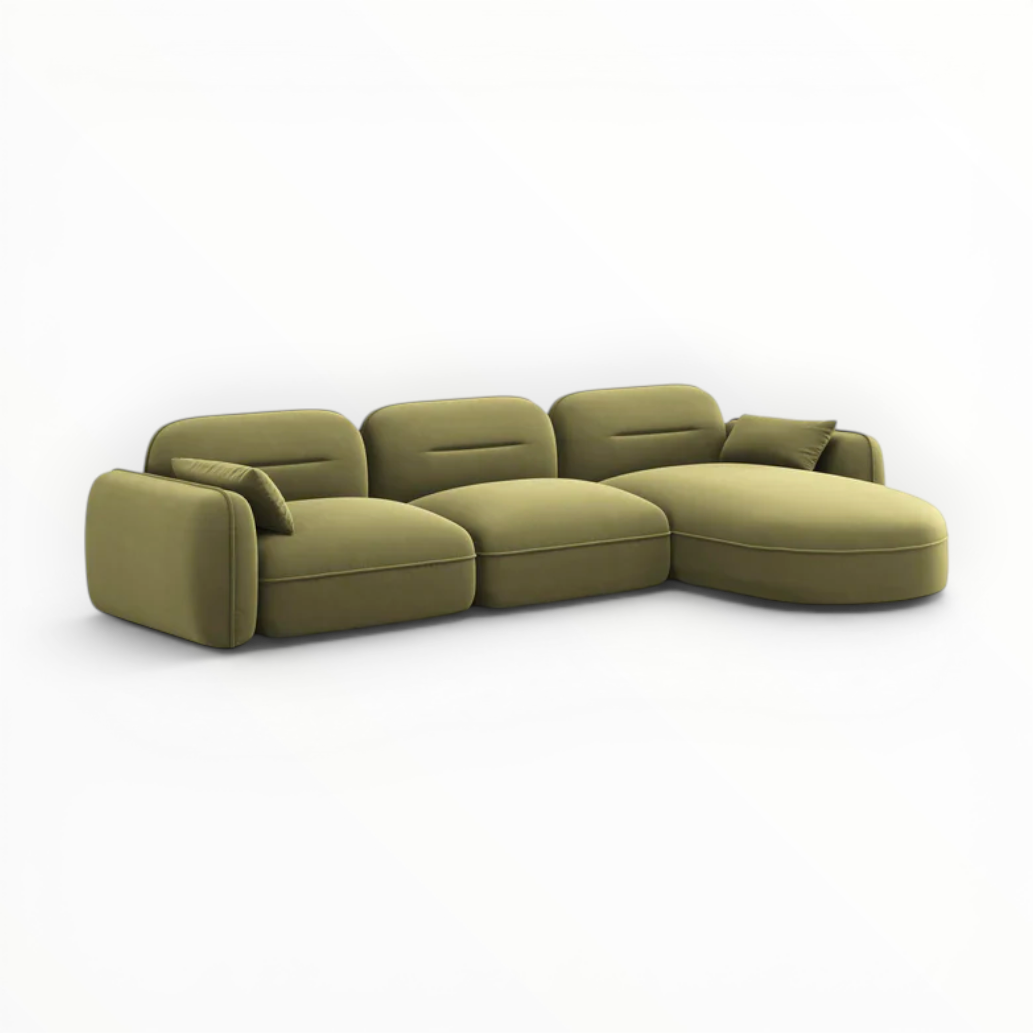 Green sectional sofa on a white background