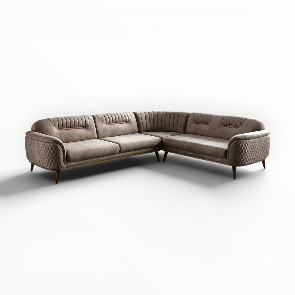 Brown sectional sofa on a white background