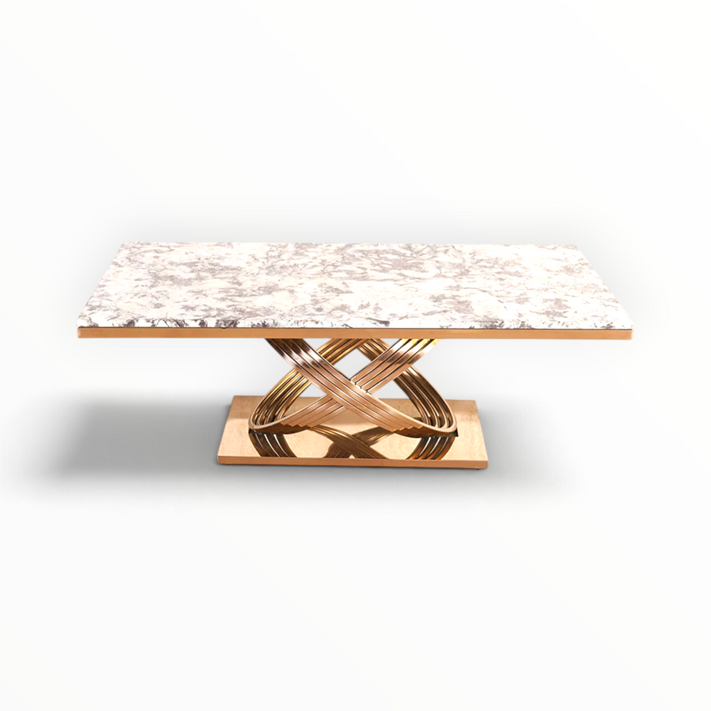 Infinity Coffee Table | Marble Top & Rose Gold Base | Woodkraft Studio