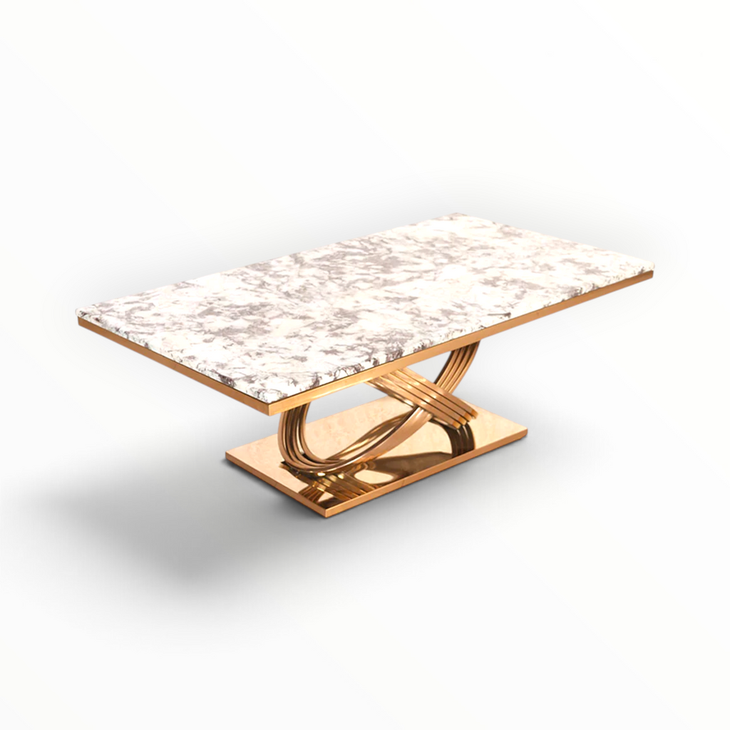 Infinity Coffee Table | Marble Top & Rose Gold Base | Woodkraft Studio