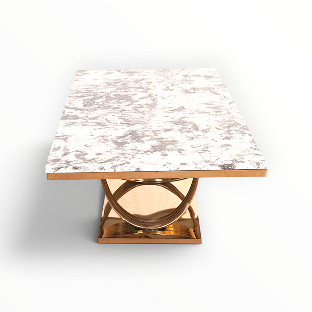 Infinity Coffee Table | Marble Top & Rose Gold Base | Woodkraft Studio