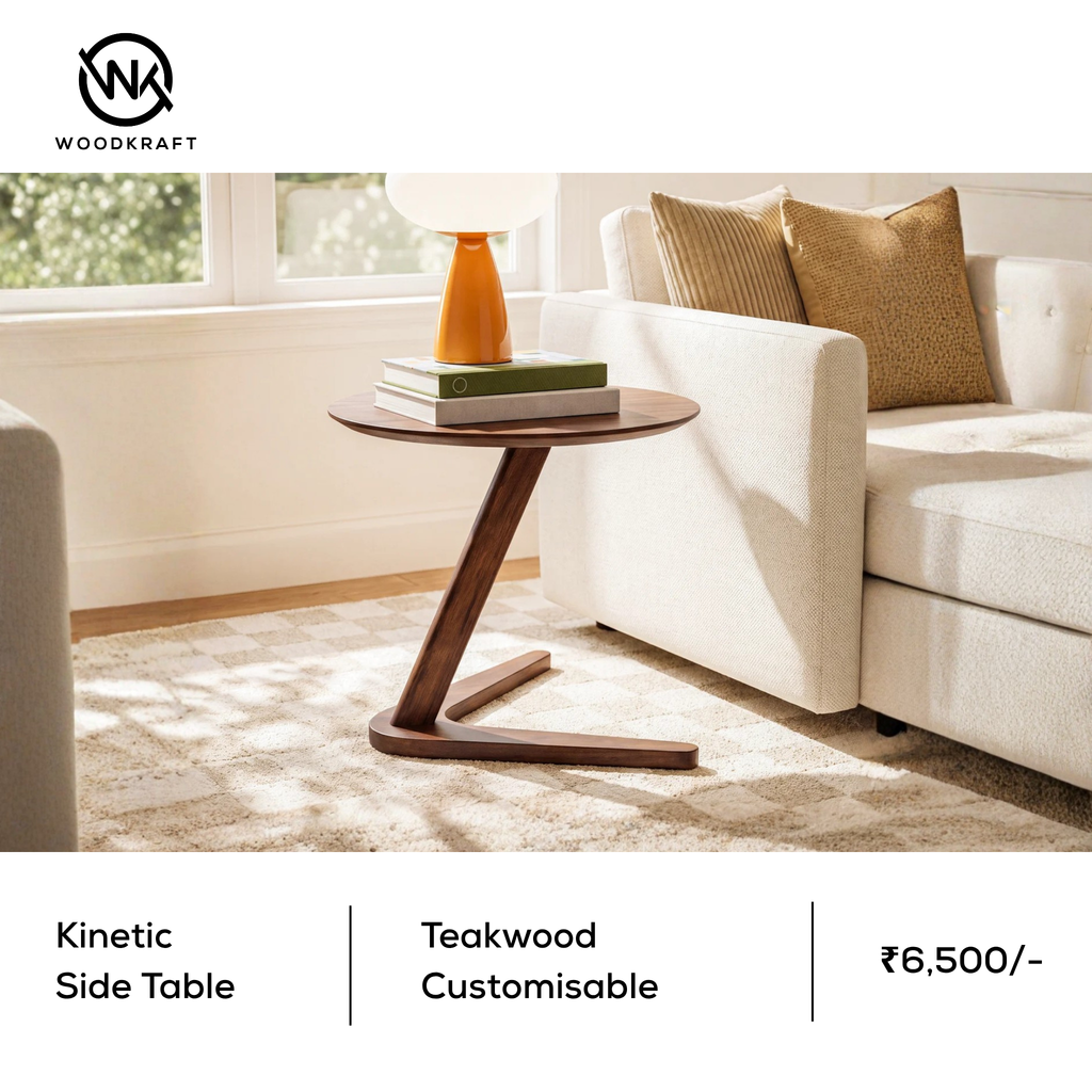 Kinetic Round C-Table | Solid Teakwood Z-Base Side & End Table
