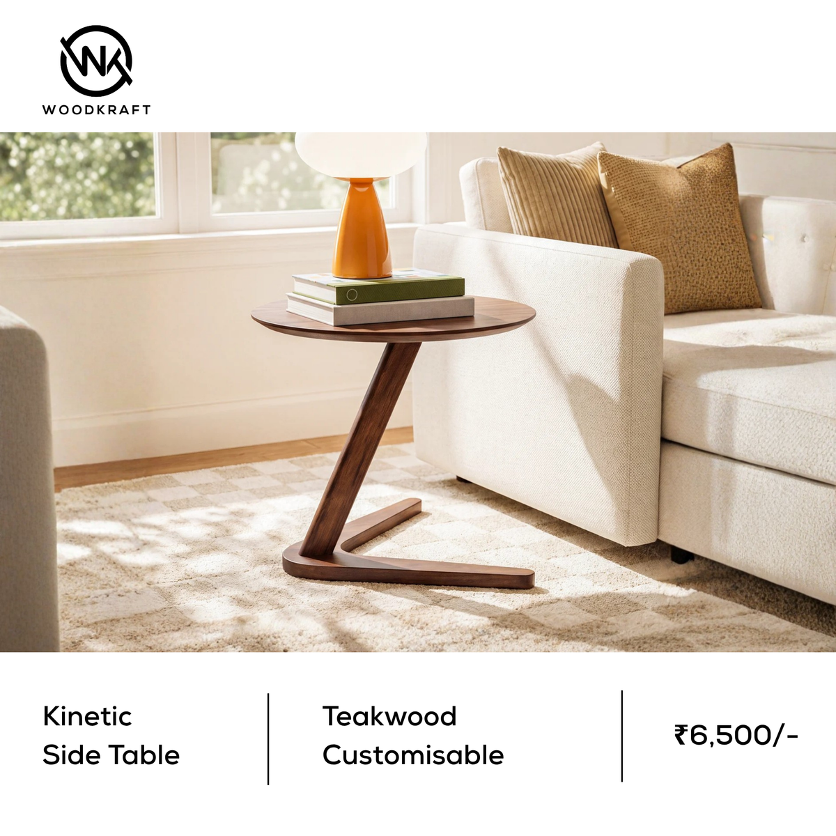 Kinetic Round C-Table | Solid Teakwood Z-Base Side & End Table