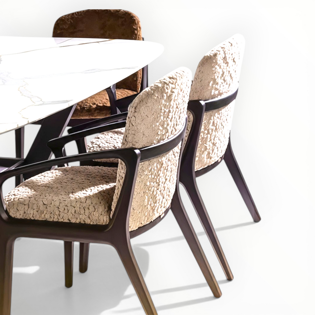 Knot Dining Set | Teakwood & Marble Top | Cushion Chairs | 4 & 6 Seater