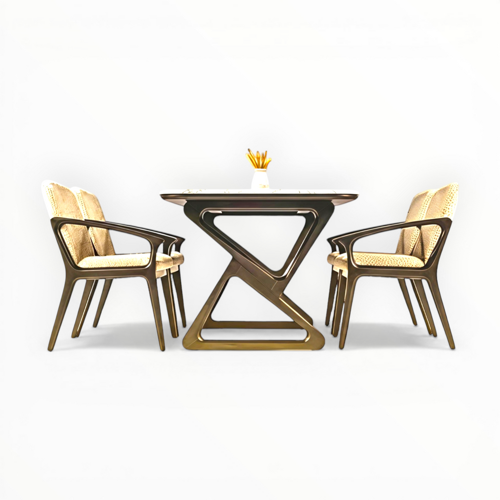 Knot Dining Set | Teakwood & Marble Top | Cushion Chairs | 4 & 6 Seater