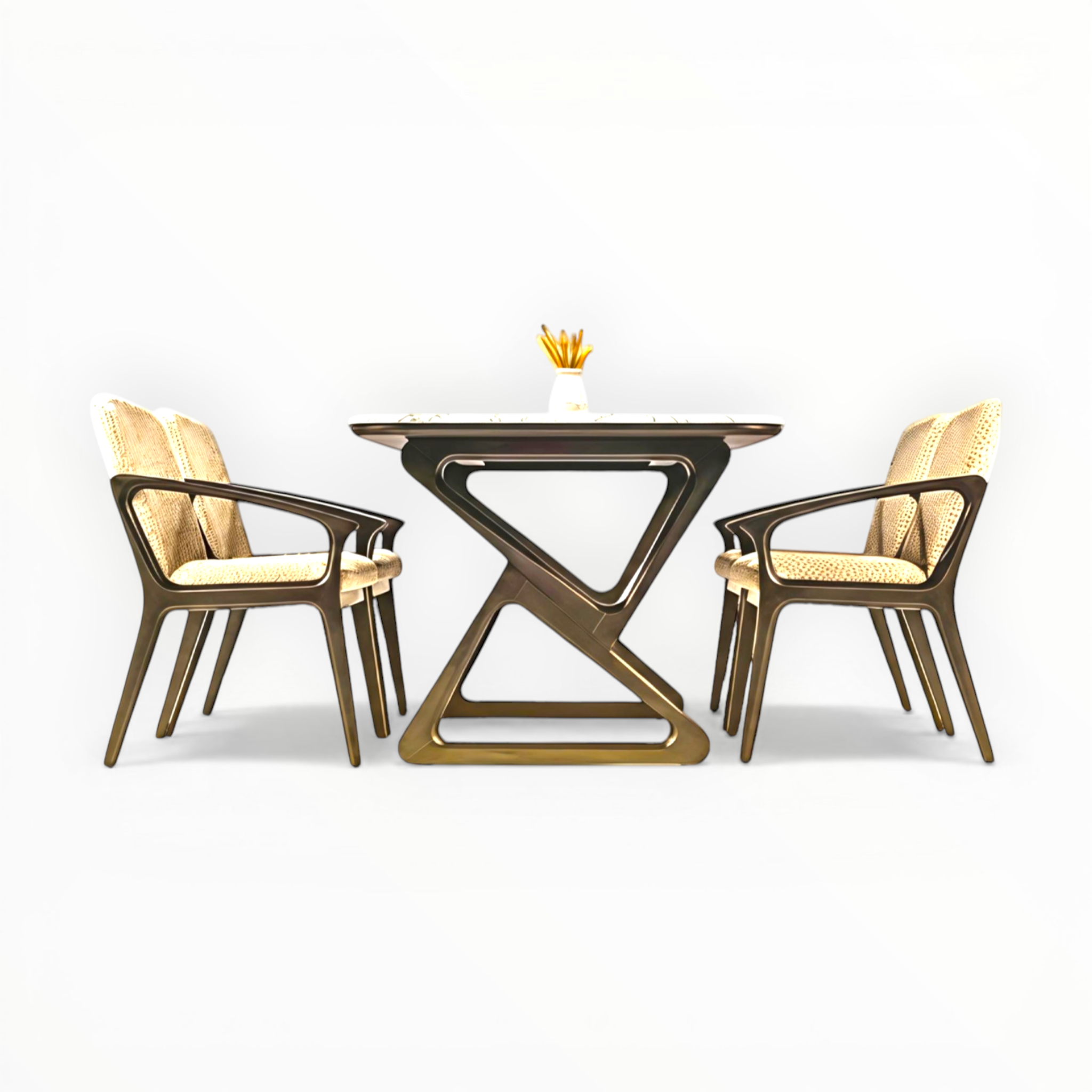 Knot Dining Set | Teakwood & Marble Top | Cushion Chairs | 4 & 6 Seater