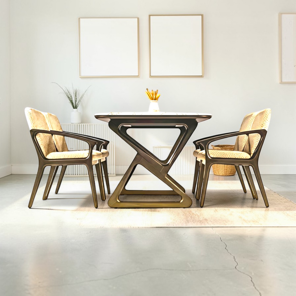 Knot Dining Set | Teakwood & Marble Top | Cushion Chairs | 4 & 6 Seater