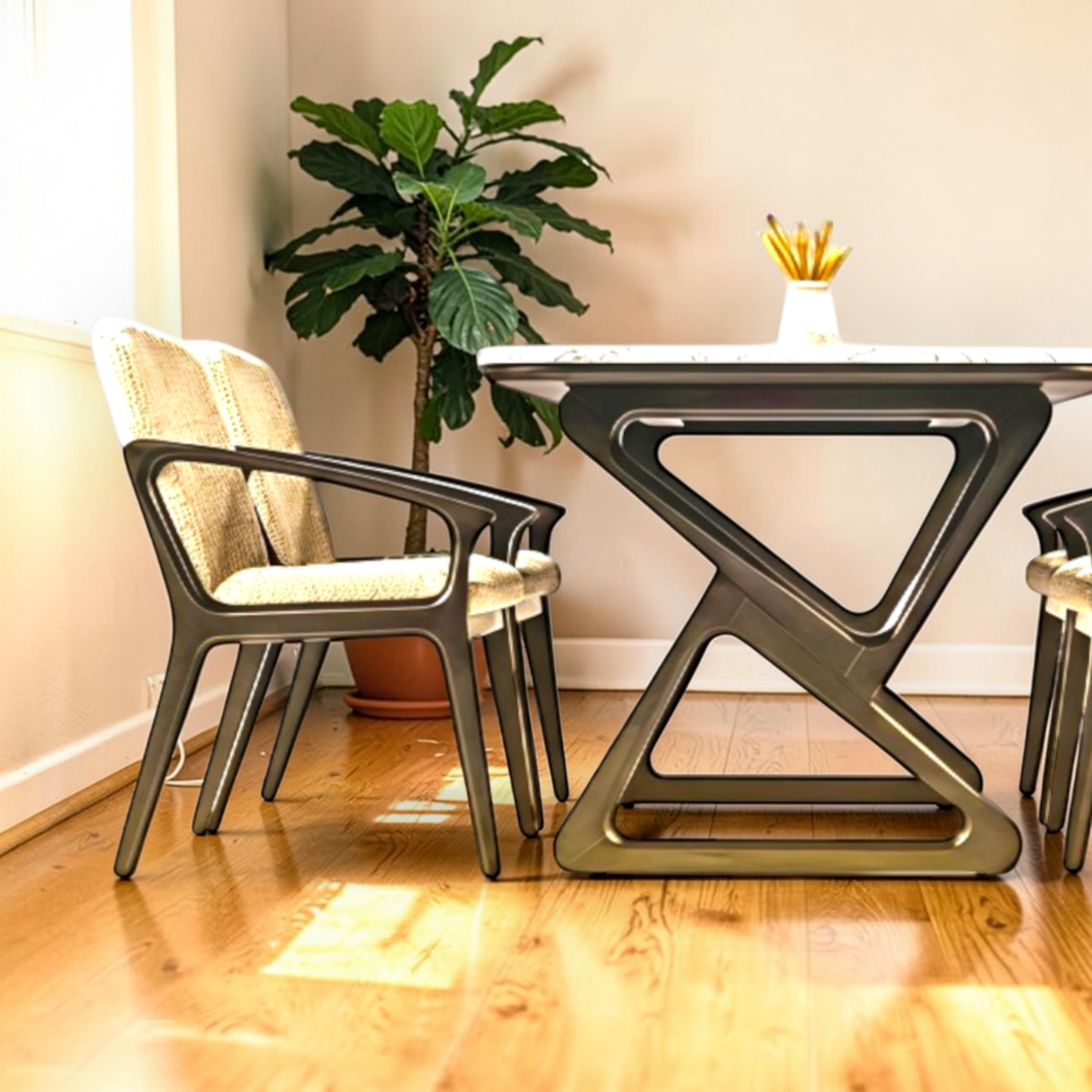 Knot Dining Set | Teakwood & Marble Top | Cushion Chairs | 4 & 6 Seater