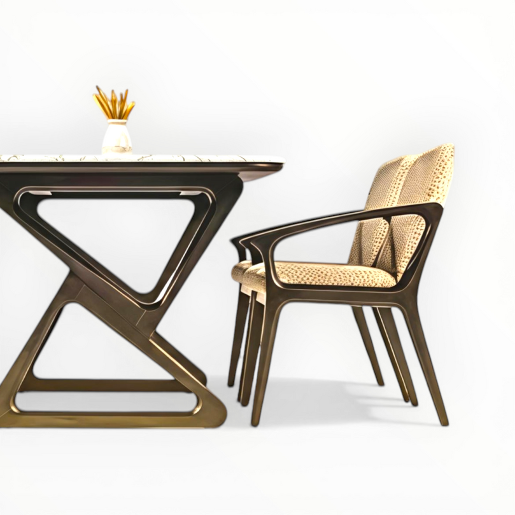 Knot Dining Set | Teakwood & Marble Top | Cushion Chairs | 4 & 6 Seater