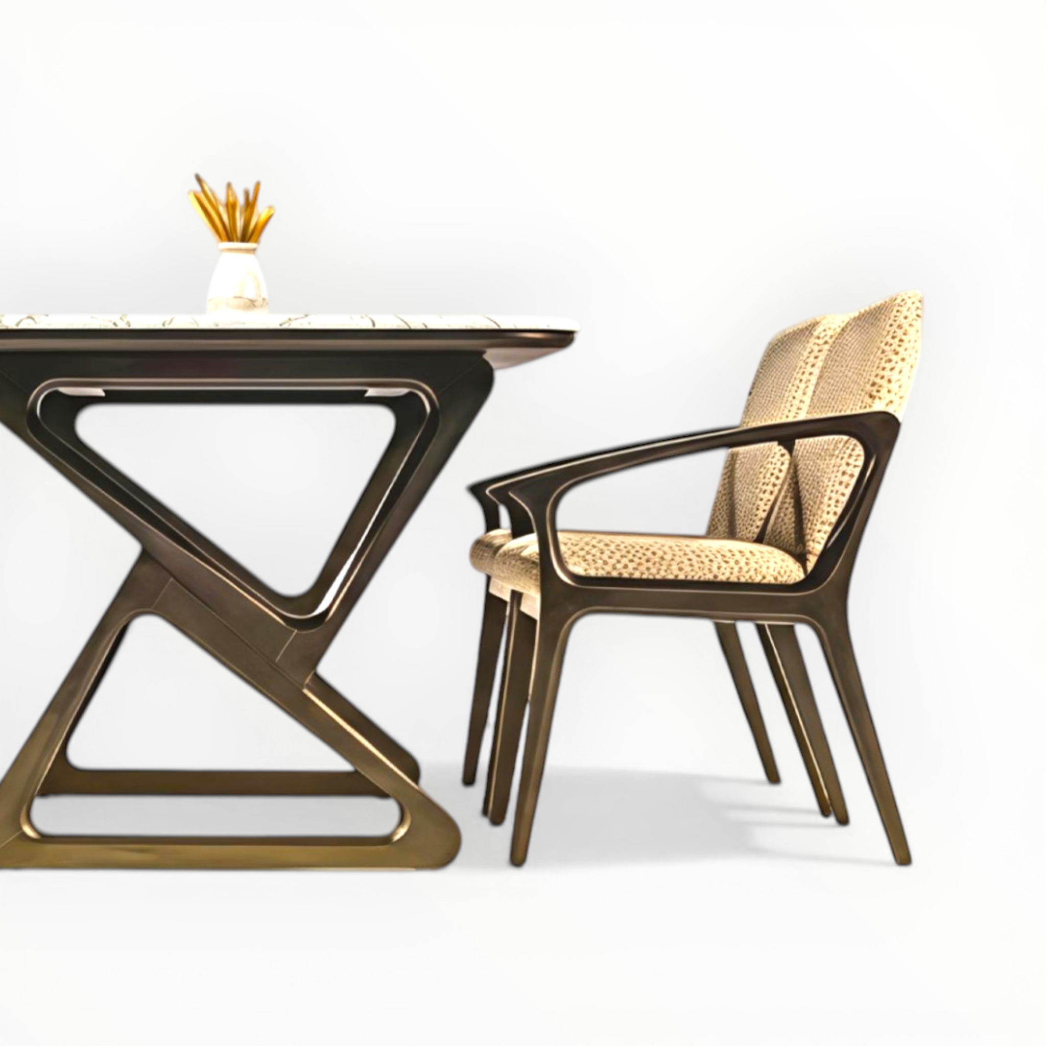 Knot Dining Set | Teakwood & Marble Top | Cushion Chairs | 4 & 6 Seater