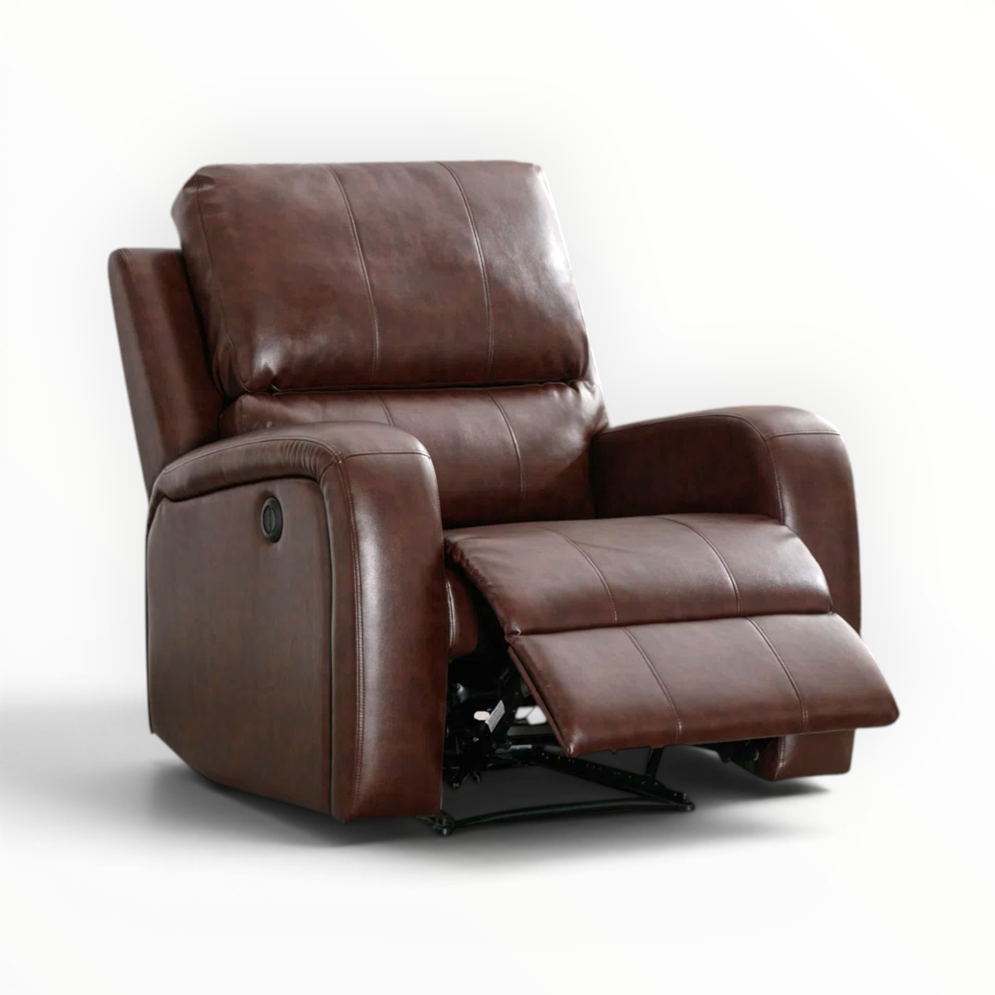 Brown leather recliner chair on a white background