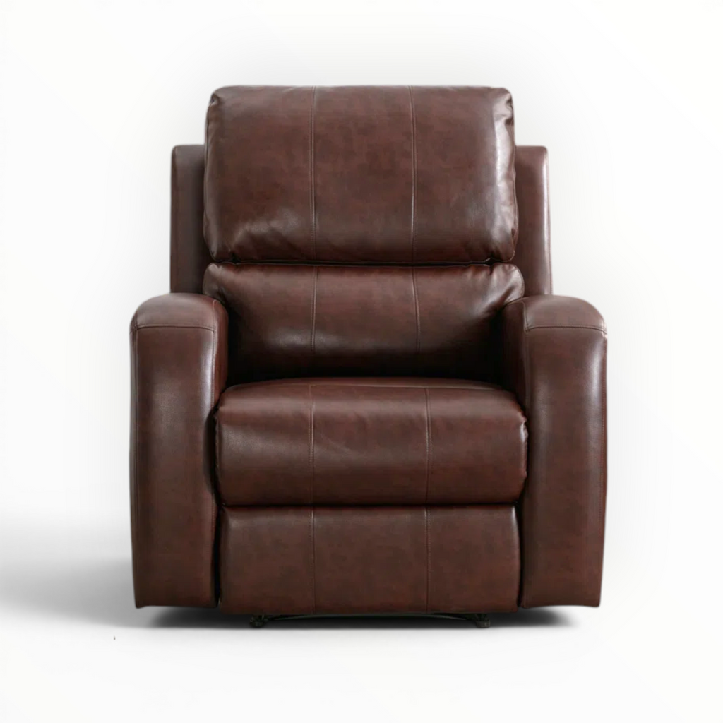 Brown leather recliner chair on a white background