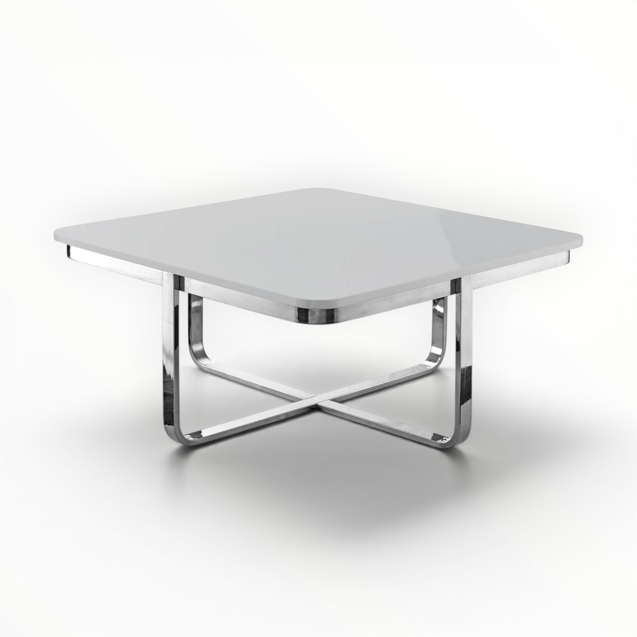 Kross Square Coffee Table | High-Gloss Tile Top & X-Cross Metal Base