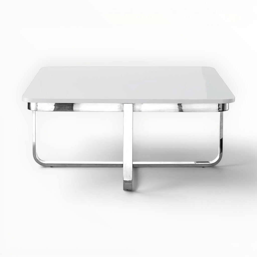 Kross Square Coffee Table | High-Gloss Tile Top & X-Cross Metal Base
