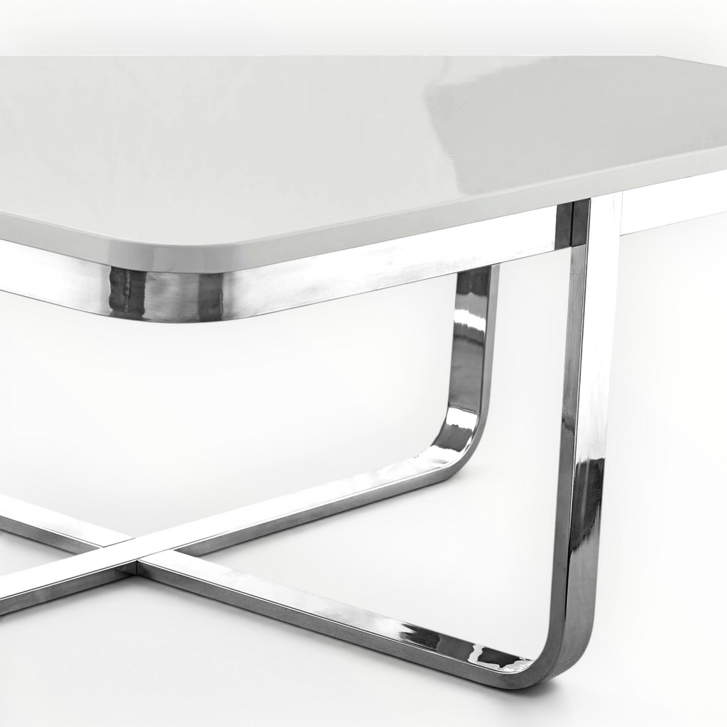 Kross Square Coffee Table | High-Gloss Tile Top & X-Cross Metal Base