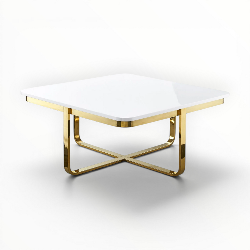 Kross Square Coffee Table | High-Gloss Tile Top & X-Cross Metal Base