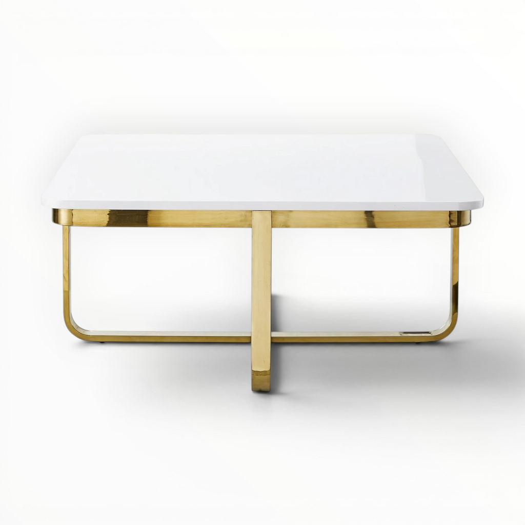 Kross Square Coffee Table | High-Gloss Tile Top & X-Cross Metal Base
