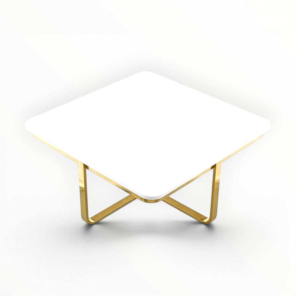 Kross Square Coffee Table | High-Gloss Tile Top & X-Cross Metal Base