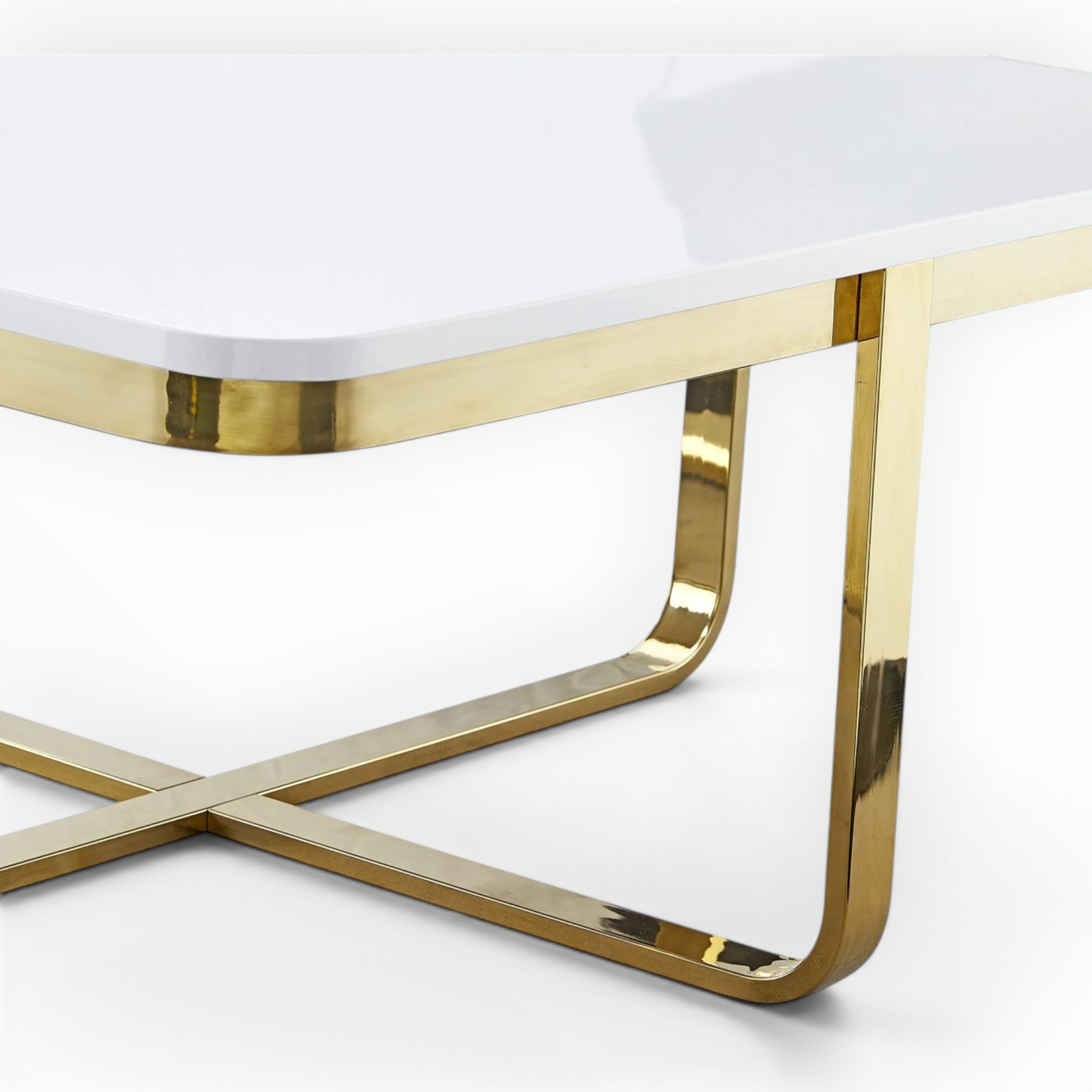 Kross Square Coffee Table | High-Gloss Tile Top & X-Cross Metal Base