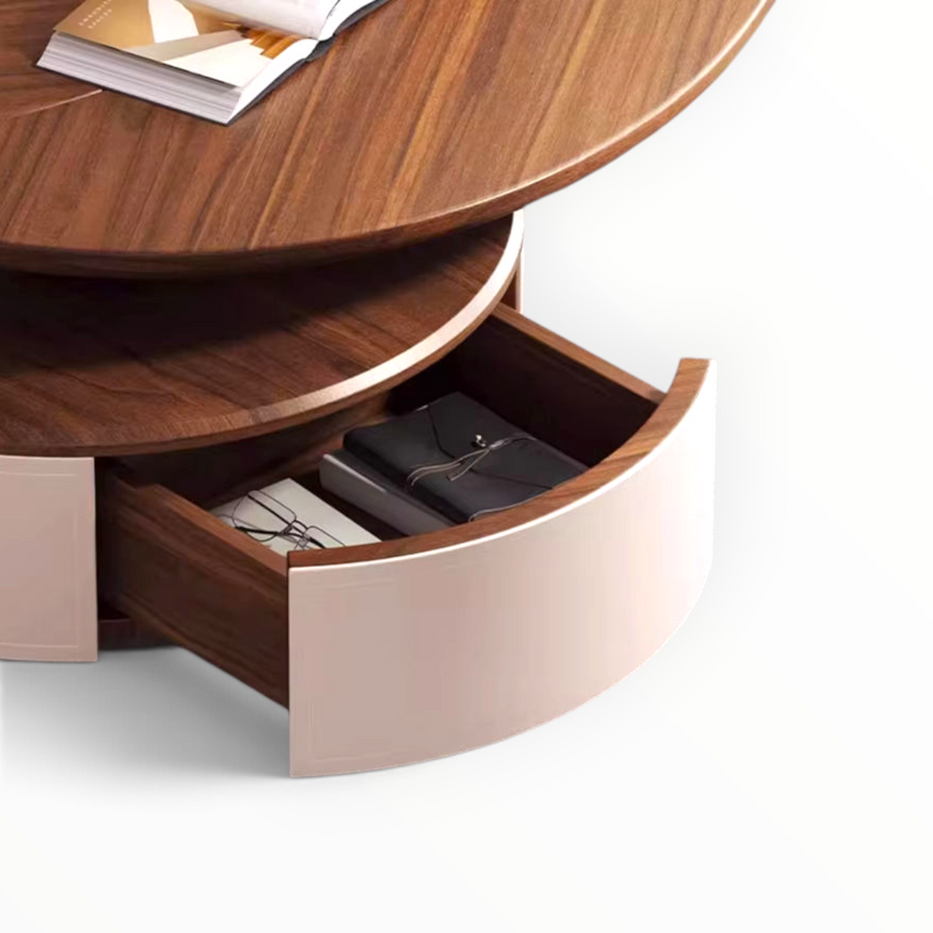 Leaf coffee table top view showing bookmatched solid wood grain and leaf silhouette | Woodkraft Studio