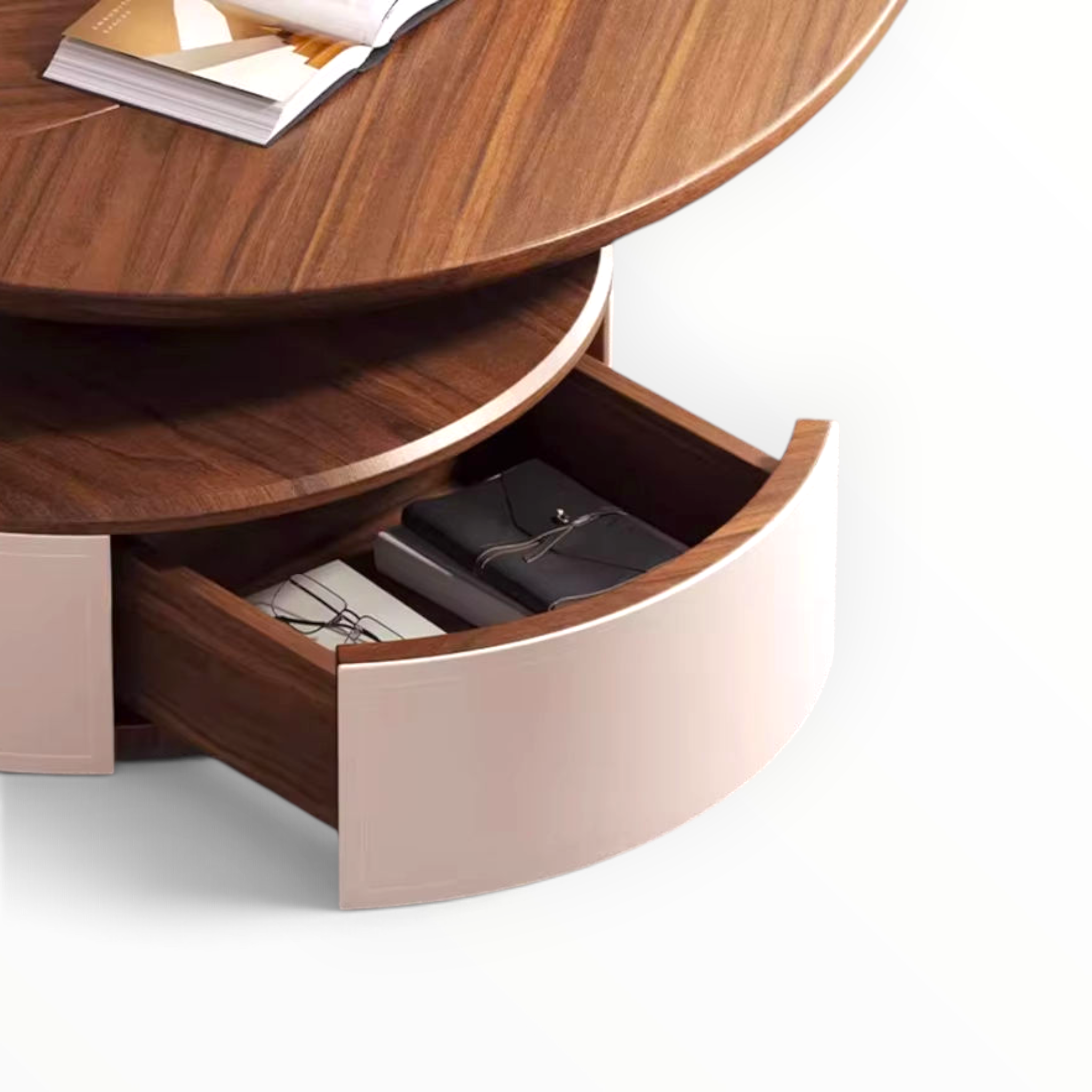 Leaf coffee table top view showing bookmatched solid wood grain and leaf silhouette | Woodkraft Studio