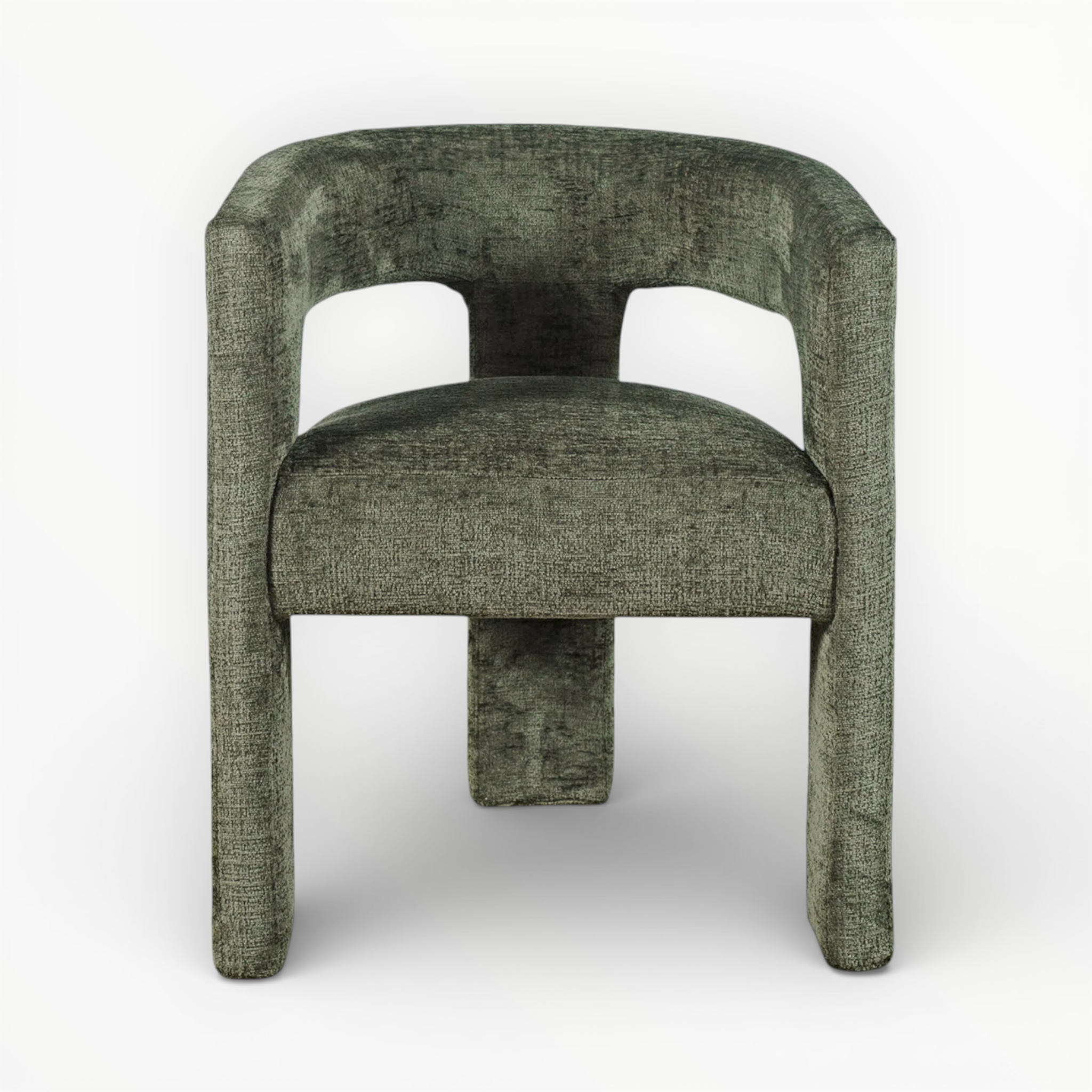 Green upholstered chair on a white background