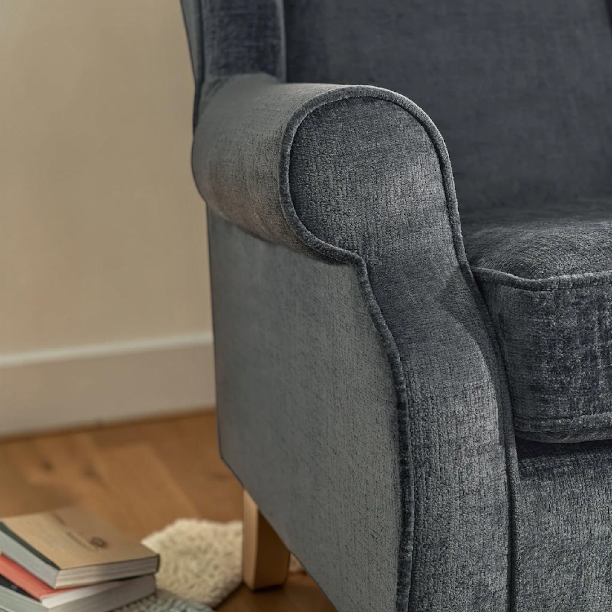 Gray armchair with a blurred background