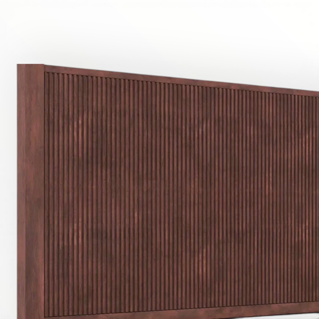 Wooden headboard with a ribbed texture on a white background