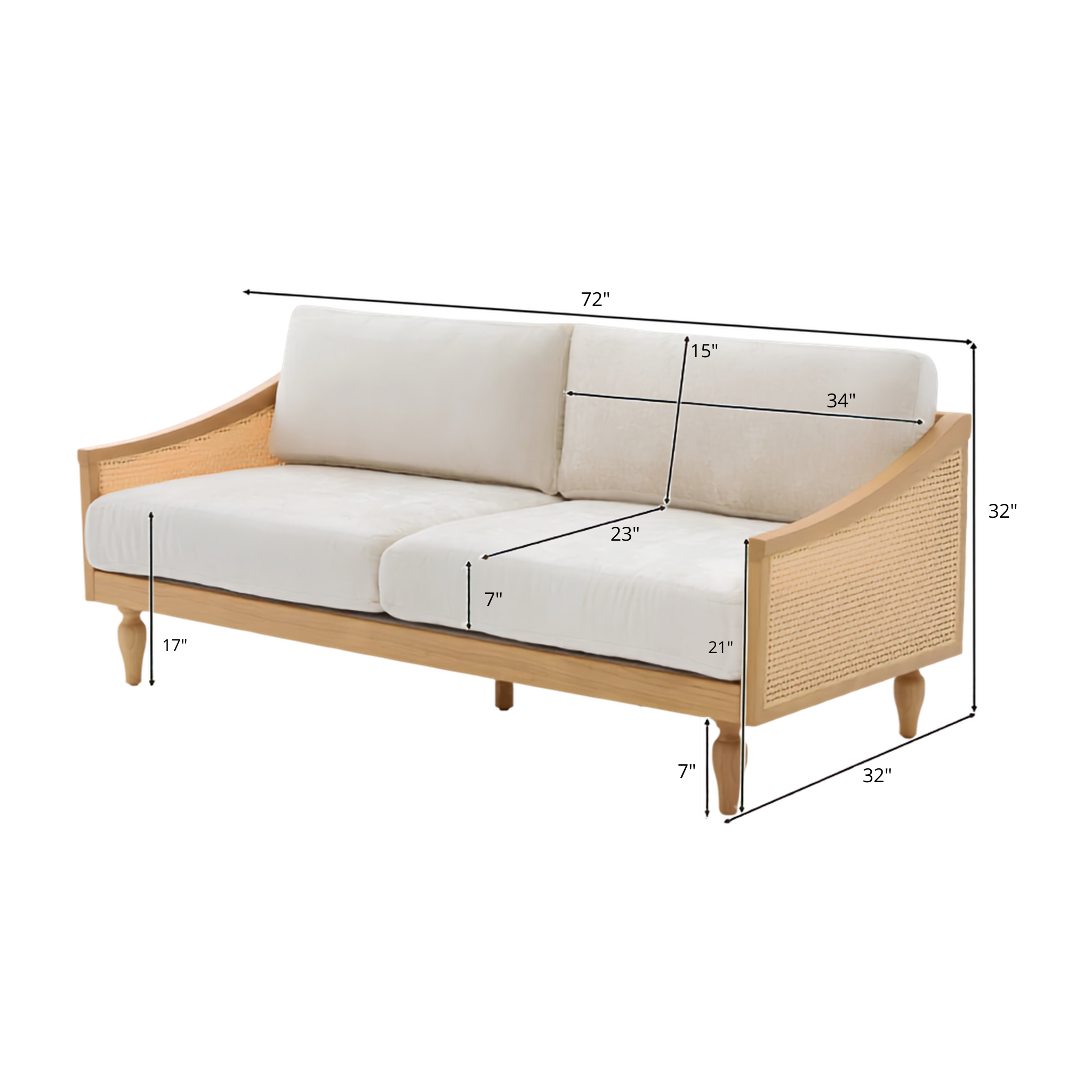 Mist sofa dimension guide – 72 inch wide teakwood 3 seater sofa – Woodkraft Studio Hyderabad