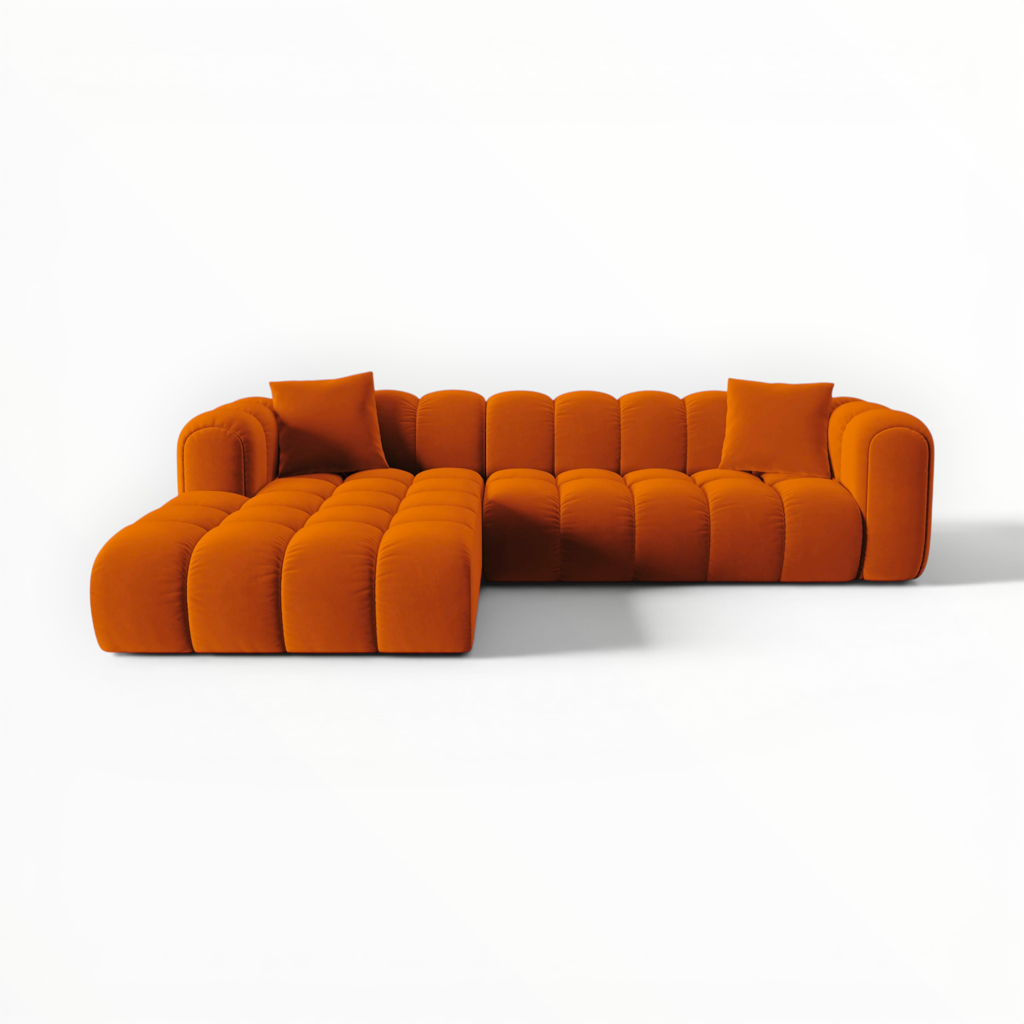 Orange sectional sofa on a white background