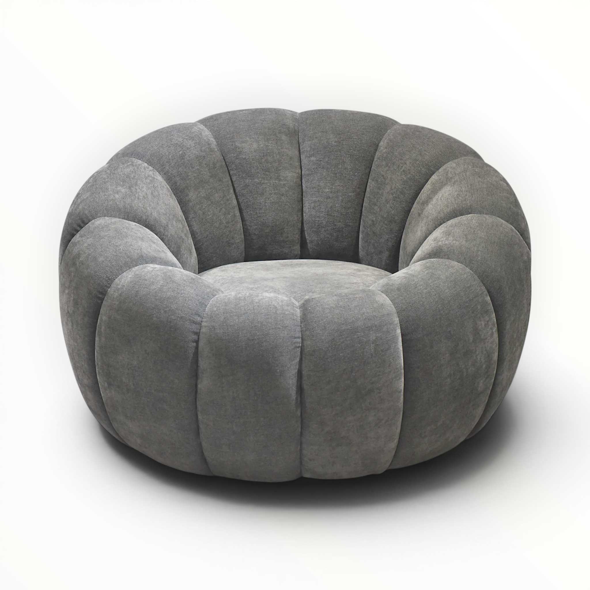 Gray cushioned chair on a white background
